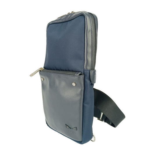 美品 FENDI フェンディ ボディバッグ バッグ バグズ ワンショルダーバッグ 7VZ033・60D ネイビー ブラック シルバー金具 ナイロン レザー メンズ モンスター バグズアイ クロスボディバッグ