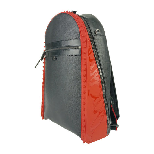 美品 Christian Louboutin クリスチャン ルブタン バックパック BACKPARIS 1225145 ブラック レッド シルバー金具 カーフレザー ラバー メンズ リュックサック デイパック スパイクスタッズ