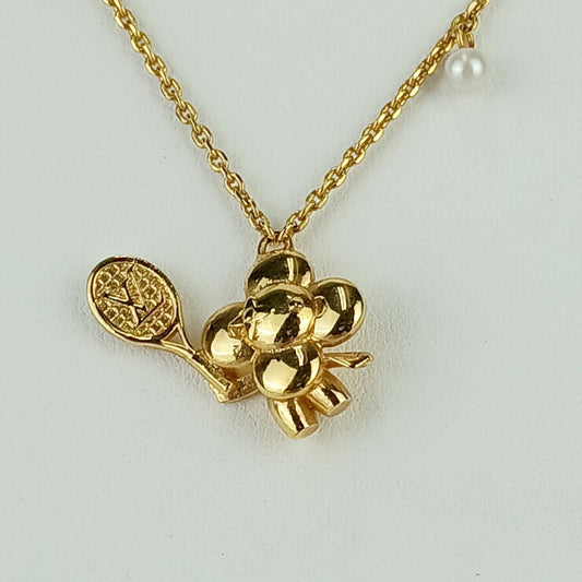 美品 LOUIS VUITTON ルイヴィトン ネックレス コリエ ヴィヴィエンヌ オンザコート M00755 ゴールド メタル フェイクパール レディース ペンダント