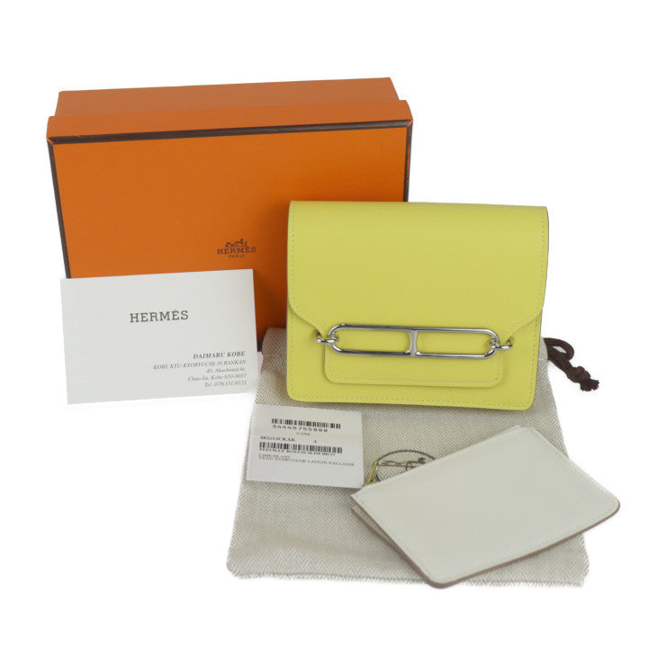 新古未使用展示品 HERMES エルメス ロウリス ルリ スリム 二つ折り財布 082212CKAK エバーカラー ライム ブラン シルバー金具 コンパクトウォレット ポーチ U刻印