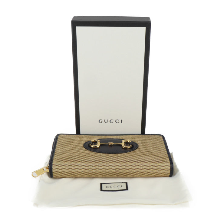 新古未使用展示品 GUCCI グッチ ホースビット 1955 長財布 621889 ヴィンテージキャンバス × レザー ベージュ系 ブラック ゴールド金具 ラウンドファスナー 2020年 日本限定モデル