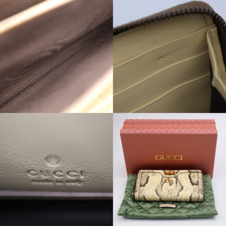 新品未使用展示品 GUCCI グッチ ジップアラウンドウォレット バンブー 長財布 658634 パイソン レザー ベージュクリーム系 ゴールド金具 ラウンドファスナー GG プチマーモント