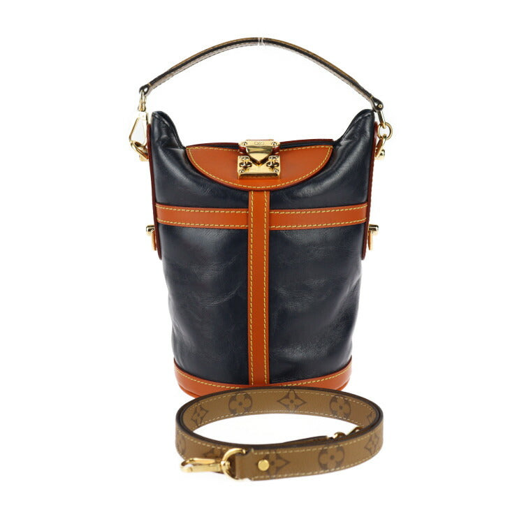 美品 LOUIS VUITTON ルイ ヴィトン ダッフルバッグ ハンドバッグ M53842 レザー モノグラムリバース ネイビー ブラウン ゴールド金具 2WAY ショルダーバッグ