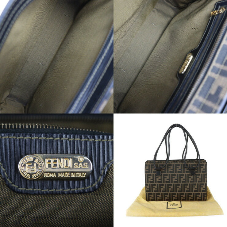 美品 FENDI フェンディ 2WAYバッグ SAS ハンドバッグ - キャンバス レザー ブラウン系 ブラック ゴールド金具 ショルダーバッグ トートバッグ ズッカ柄 ヴィンテージ