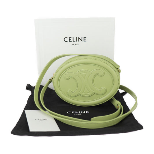 新古未使用展示品 CELINE セリーヌ クロスボディ オーバルパース キュイル トリオンフ ショルダーバッグ 10I703DPQ カーフスキン グリーン系 ゴールド金具 ポシェット