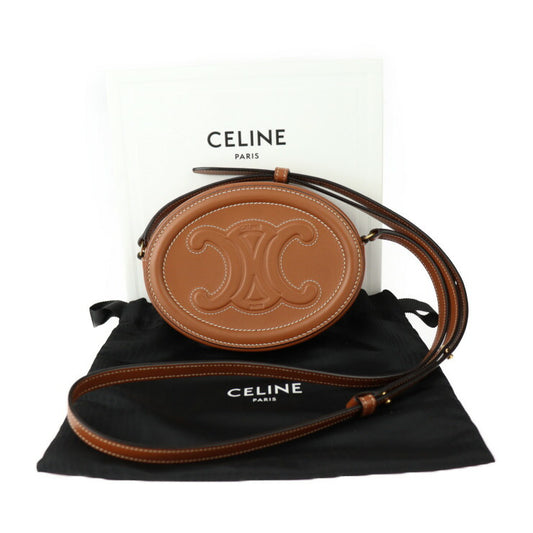 新古未使用展示品 CELINE セリーヌ クロスボディ オーバルパース キュイル トリオンフ ショルダーバッグ 10I703DPQ.04LU カーフスキン ブラウン ゴールド金具 ポシェット