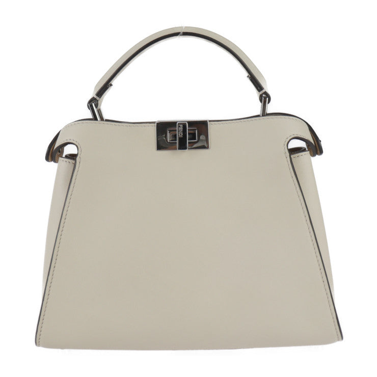 美品 FENDI フェンディ PEEKABOO ESSENTIALLY ピーカブー エッセンシャリー ハンドバッグ 8BN302 カーフレザー ライトベージュ系 シルバー金具 2WAY ショルダーバッグ