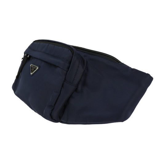 美品 PRADA プラダ ボディバッグ ウエストバッグ 2VL005 ナイロン ネイビー系 シルバー金具 ショルダーバッグ 三角ロゴプレート