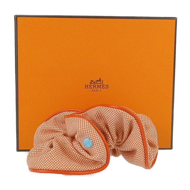新古未使用展示品 HERMES エルメス シュシュ クラウディア - オレンジ系 綿98% ポリウレタン2% レディース ヘアアクセサリー 髪飾り セリエボタン