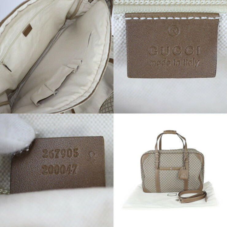 美品 GUCCI グッチ ディアマンテ ボストンバッグ 267905 PVC レザー ブラウン シルバー金具 2WAY ショルダーバッグ 旅行鞄 スーツケース ラウンドファスナー