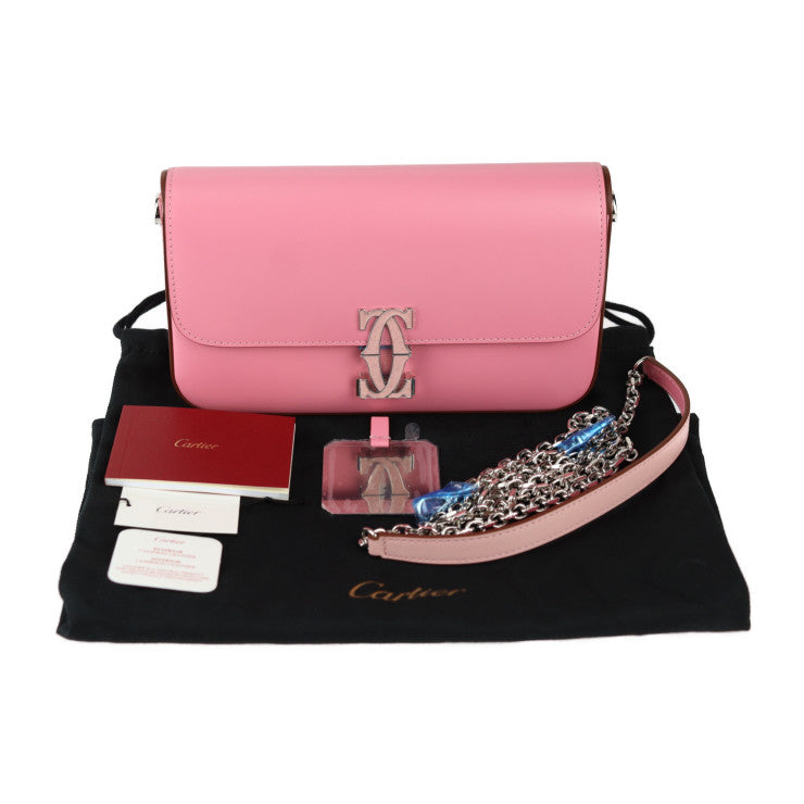 新品未使用展示品 CARTIER カルティエ チェーンショルダーバッグ ドゥーブルC ドゥ カルティエ ショルダーバッグ L1002369 カーフレザー ピンク ペールピンク シルバー金具 ポシェット