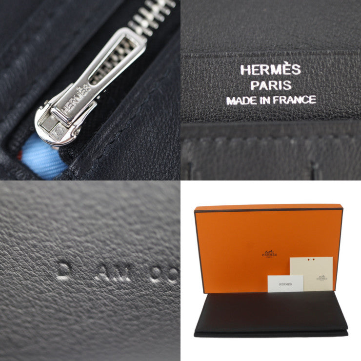 超美品 HERMES エルメス シチズン ツイル ロング 長財布 - ヴォースイフト ブラック シルバー金具 二つ折り財布 D刻印