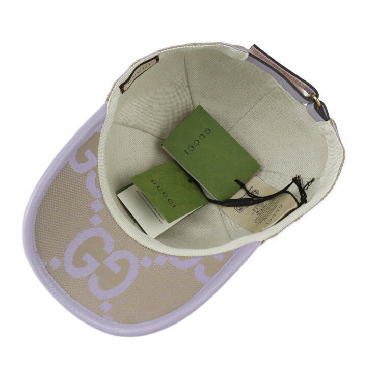 新品未使用展示品 GUCCI グッチ ベースボールキャップ ジャンボGG キャップ 735011 表記サイズ S 56cm キャンバス レザー ベージュ系 ライトパープル系 帽子