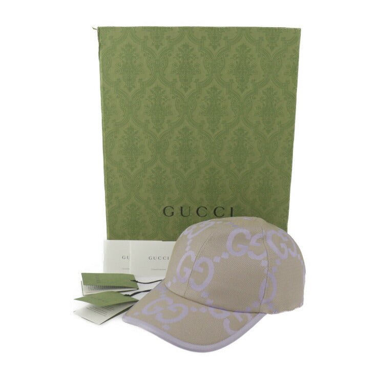 新品未使用展示品 GUCCI グッチ ベースボールキャップ ジャンボGG キャップ 735011 表記サイズ S 56cm キャンバス レザー ベージュ系 ライトパープル系 帽子