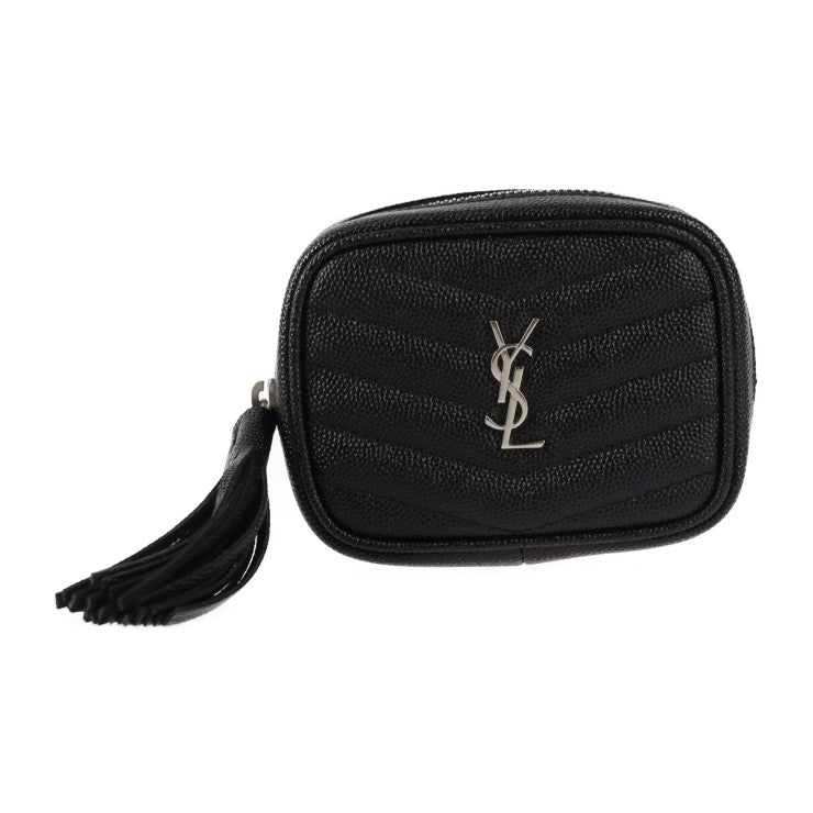 超美品 SAINT LAURENT PARIS サンローランパリ ベイビー ルー ポーチ ショルダーバッグ 657495 グレインレザー ブラック シルバー金具 チェーン タッセル ポシェット ベルトバッグ
