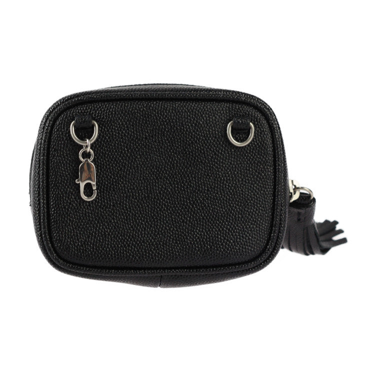 超美品 SAINT LAURENT PARIS サンローランパリ ベイビー ルー ポーチ ショルダーバッグ 657495 グレインレザー ブラック シルバー金具 チェーン タッセル ポシェット ベルトバッグ