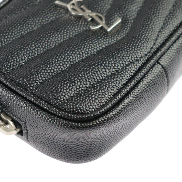 超美品 SAINT LAURENT PARIS サンローランパリ ベイビー ルー ポーチ ショルダーバッグ 657495 グレインレザー ブラック シルバー金具 チェーン タッセル ポシェット ベルトバッグ