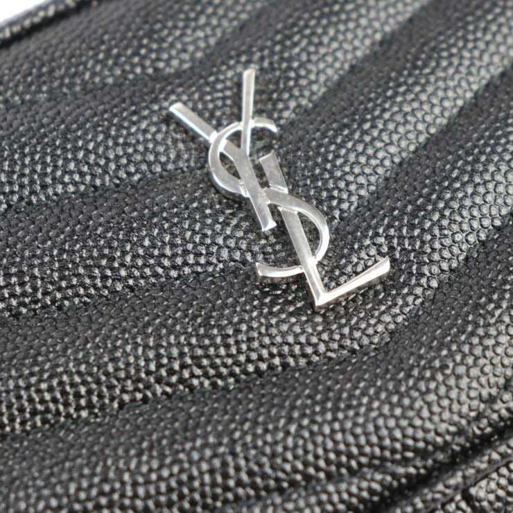 超美品 SAINT LAURENT PARIS サンローランパリ ベイビー ルー ポーチ ショルダーバッグ 657495 グレインレザー ブラック シルバー金具 チェーン タッセル ポシェット ベルトバッグ