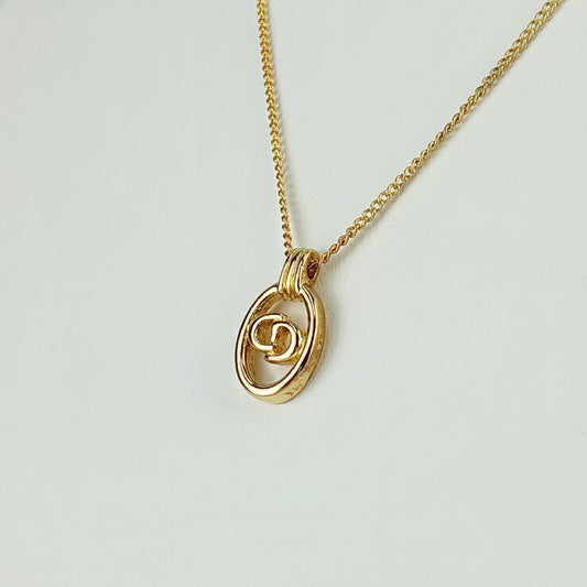 美品 Christian Dior クリスチャンディオール ネックレス CDロゴ オーバル ペンダント - ゴールド メタル レディース