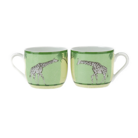 新品未使用展示品 HERMES エルメス アフリカ デミタスカップ&ソーサー 食器 - 磁器 ポーセリン グリーン系 2客 セット ペア キリン アニマル