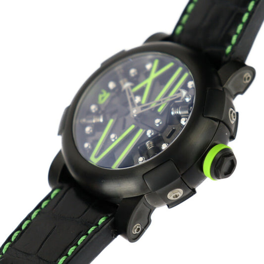 超美品 ROMAIN JEROME ロマン ジェローム Titanic DNA Steampunk タイタニック DNA スティームパンク 腕時計 RJ.T.AU.SP.005.03 ステンレススチール チタン クロコ型押しレザー × ラバー ブラック グリーン系 自動巻き 世界99本限定