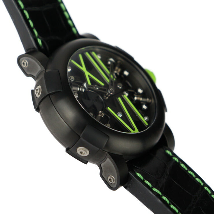 超美品 ROMAIN JEROME ロマン ジェローム Titanic DNA Steampunk タイタニック DNA スティームパンク 腕時計 RJ.T.AU.SP.005.03 ステンレススチール チタン クロコ型押しレザー × ラバー ブラック グリーン系 自動巻き 世界99本限定