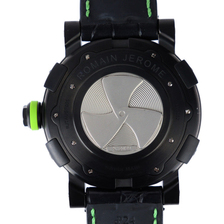 超美品 ROMAIN JEROME ロマン ジェローム Titanic DNA Steampunk タイタニック DNA スティームパンク 腕時計 RJ.T.AU.SP.005.03 ステンレススチール チタン クロコ型押しレザー × ラバー ブラック グリーン系 自動巻き 世界99本限定