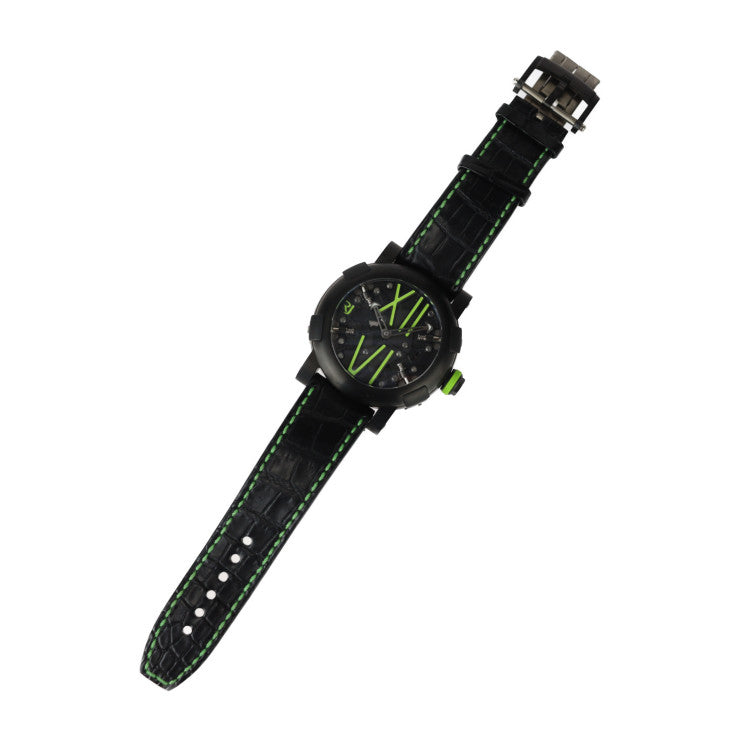 超美品 ROMAIN JEROME ロマン ジェローム Titanic DNA Steampunk タイタニック DNA スティームパンク 腕時計 RJ.T.AU.SP.005.03 ステンレススチール チタン クロコ型押しレザー × ラバー ブラック グリーン系 自動巻き 世界99本限定
