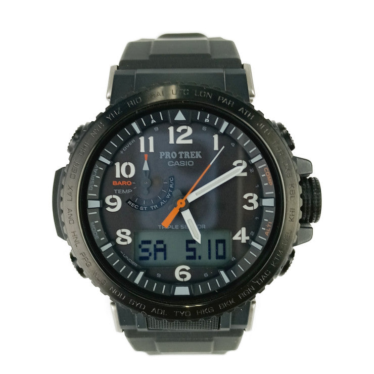 超美品 CASIO カシオ 腕時計 PRO TREK Climber Line プロトレック クライマーライン PRW-50Y-1AJF ブラック 樹脂 ステンレス メンズ アナデジ ソーラー電波