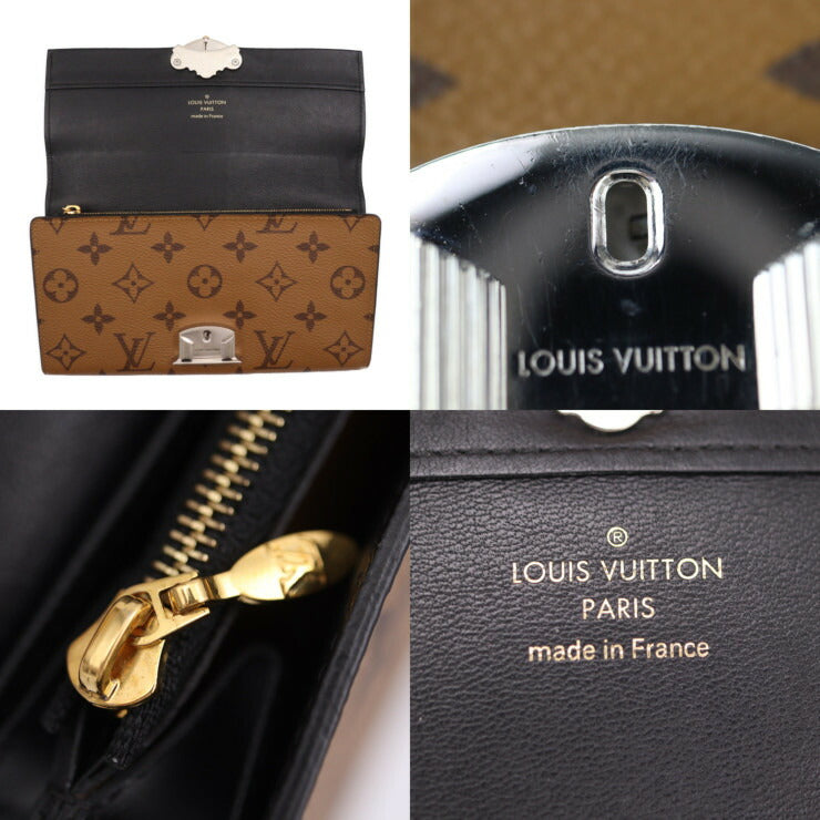 美品 LOUIS VUITTON ルイ ヴィトン ポルトフォイユ サラ モノグラムリバース 長財布 M64488 PVC カーフレザー ブラウン フラップ ビトン