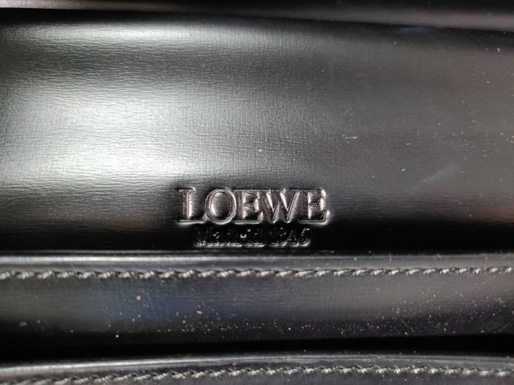 LOEWE ロエベ ビジネスバッグ ディプロマティコ アナグラム ブラック系 レザー メンズ ブリーフケース シルバー金具 美品