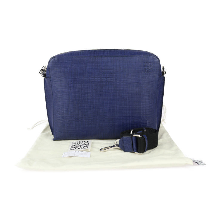 超美品 LOEWE ロエベ ゴヤ レポーター ショルダーバッグ 316.60.P63 カーフレザー ブルー系 シルバー金具 アナグラム メッセンジャーバッグ