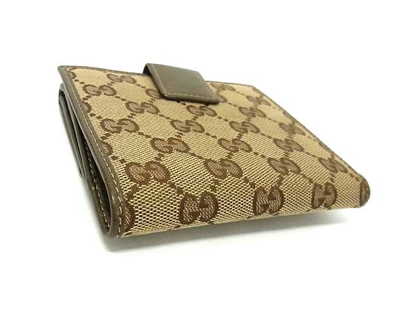 GUCCI グッチ 財布 GGキャンバス 112664 ブラウン ベージュ キャンバス レディース 二つ折り ゴールド金具 美品