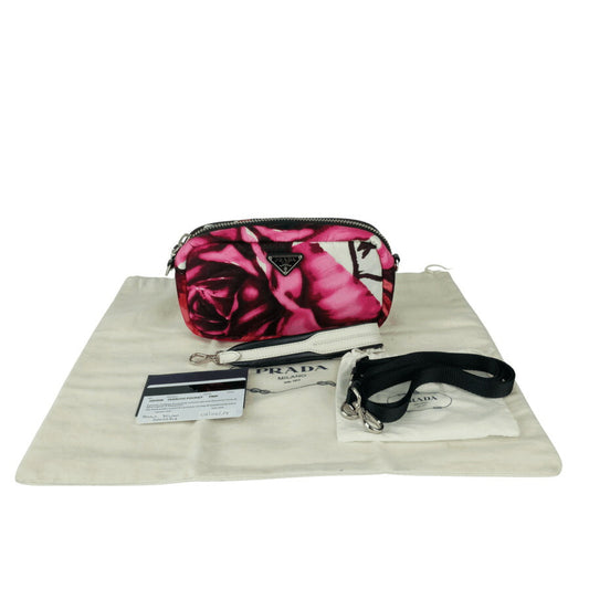 PRADA プラダ ショルダーバッグ 2WAY クロスボディバッグ 1DH046 ピンク ナイロン レディース リストレット ポーチ シルバー金具 三角ロゴプレート 花柄 超美品