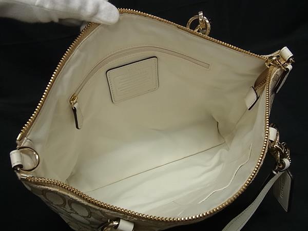 COACH コーチ ハンドバッグ ミニ クリスティー キャリーオール F36625 ベージュ系×アイボリー系 キャンバス×レザー レディース 2WAY ショルダーバッグ ゴールド金具 美品