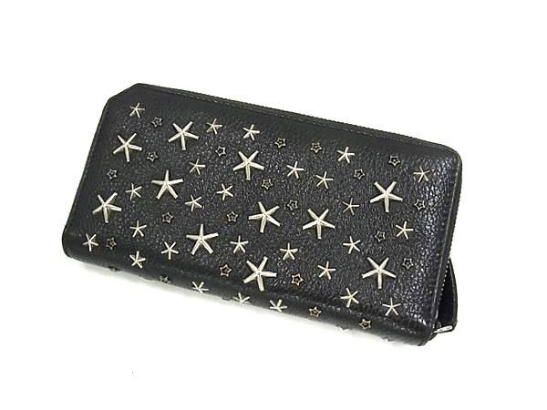 JIMMY CHOO ジミーチュウ 財布 カーナビー ブラック レザー レディース スタースタッズ ラウンドファスナー 長財布