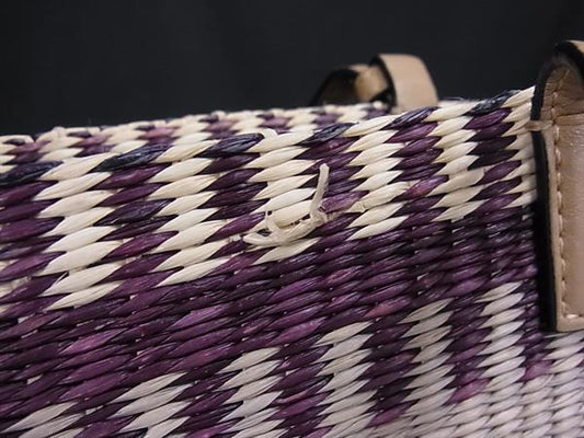 LOEWE ロエベ ハンドバッグ スクエアバスケット ベージュ系×パープル系 ラフィア×レザー レディース アナグラム