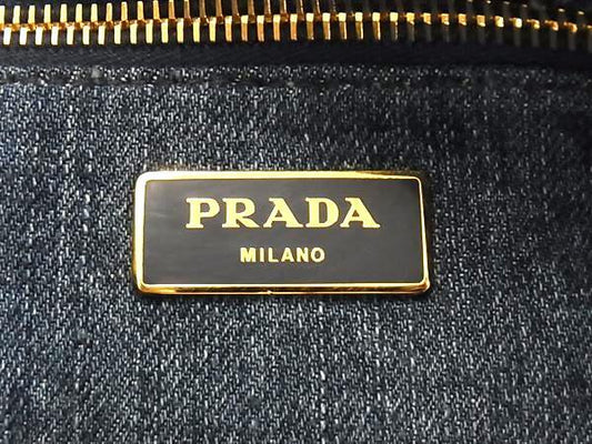 PRADA プラダ ハンドバッグ カナパ B1872B ネイビー デニム レディース 白タグ 三角ロゴマーク トライアングルロゴ