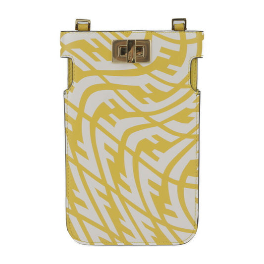 超美品 FENDI フェンディ ピーカフォン ピーカブー ショルダーバッグ 8M0442 カーフレザー イエロー系 ゴールド金具 ズッカ柄 スマホポーチ スマホケース ストラップ ターンロック
