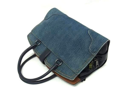 COACH コーチ ハンドバッグ 37786 ブルー系×ネイビー系 デニム×レザー レディース ターンロック 2WAY