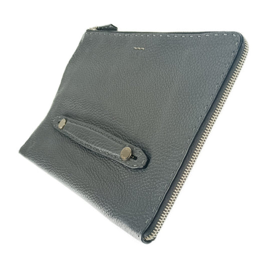 FENDI フェンディ クラッチバッグ セレリア 7M0225 グレー系 シルバー金具 レザー メンズ セカンドバッグ ポーチ L字ファスナー