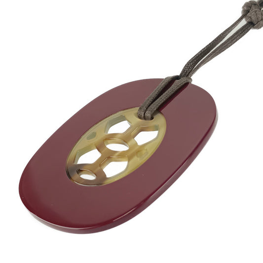 超美品 HERMES エルメス ネックレス リフトGM - ボルドー系 ブラウン系 バッファローホーン ラッカー ユニセックス ペンダント