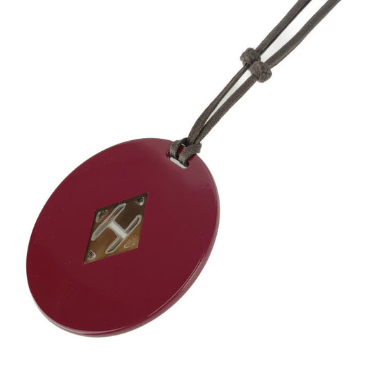 美品 HERMES エルメス ネックレス Hロゴ - ボルドー系 ブラウン系 バッファローホーン ラッカー ユニセックス ペンダント