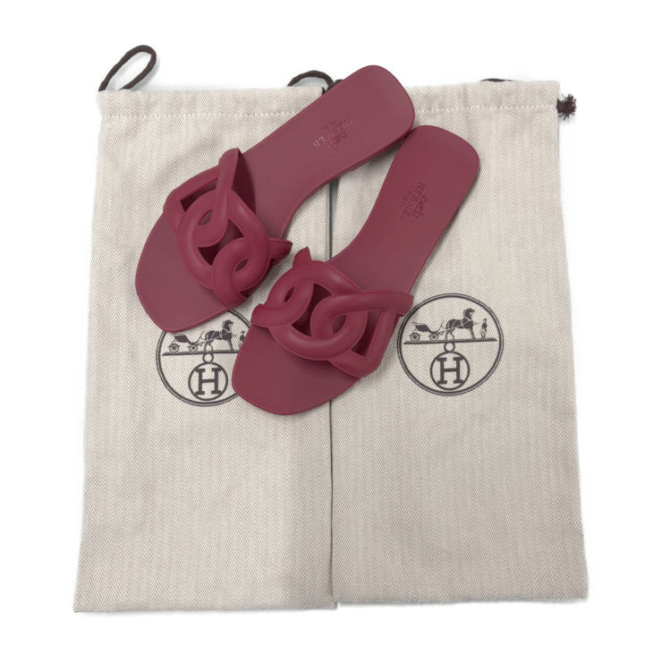 新古未使用展示品 HERMES エルメス サンダル アロハ シェーヌダンクル - ボルドー系 ラバー レディース ビーチサンダル シャワーサンダル フラット スライド #35