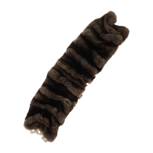超美品 Salvatore Ferragamo サルヴァトーレ フェラガモ 襟巻 マフラー - ラビットファー シルク ブラウン系 ゴールド金具 ティペット SILKY REX 毛皮