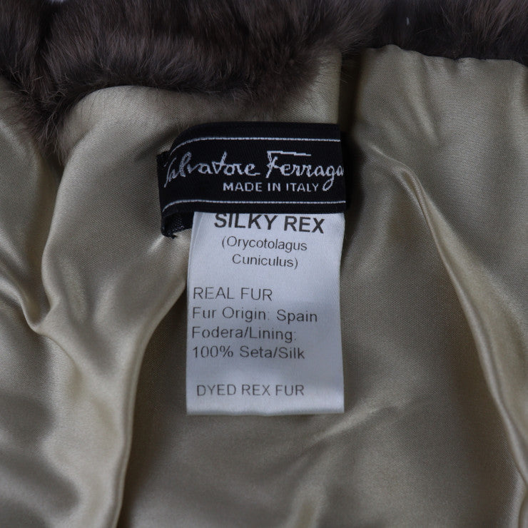 超美品 Salvatore Ferragamo サルヴァトーレ フェラガモ 襟巻 マフラー - ラビットファー シルク ブラウン系 ゴールド金具 ティペット SILKY REX 毛皮