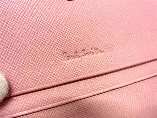 Paul Smith ポールスミス 二つ折り財布 クロスグレイン 長財布 PWD526 ブラック ピンク レザー レディース ゴールド金具 超美品