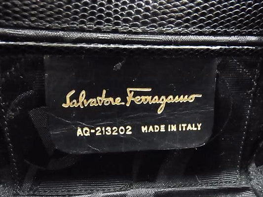 Salvatore Ferragamo フェラガモ ショルダーバッグ ヴァラ・リボン チェーンショルダーバッグ 21 3202 ブラック リザード型押しレザー レディース ゴールド金具