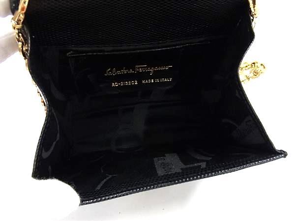 Salvatore Ferragamo フェラガモ ショルダーバッグ ヴァラ・リボン チェーンショルダーバッグ 21 3202 ブラック リザード型押しレザー レディース ゴールド金具