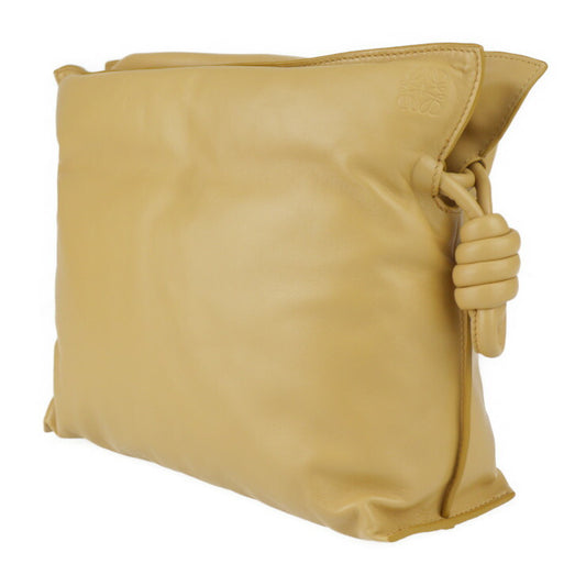 超美品 LOEWE ロエベ フラメンコ クラッチ パファー ショルダーバッグ A411FC1X67 カーフスキン レザー キャメル系 ゴールド金具 ミディアム 2WAY